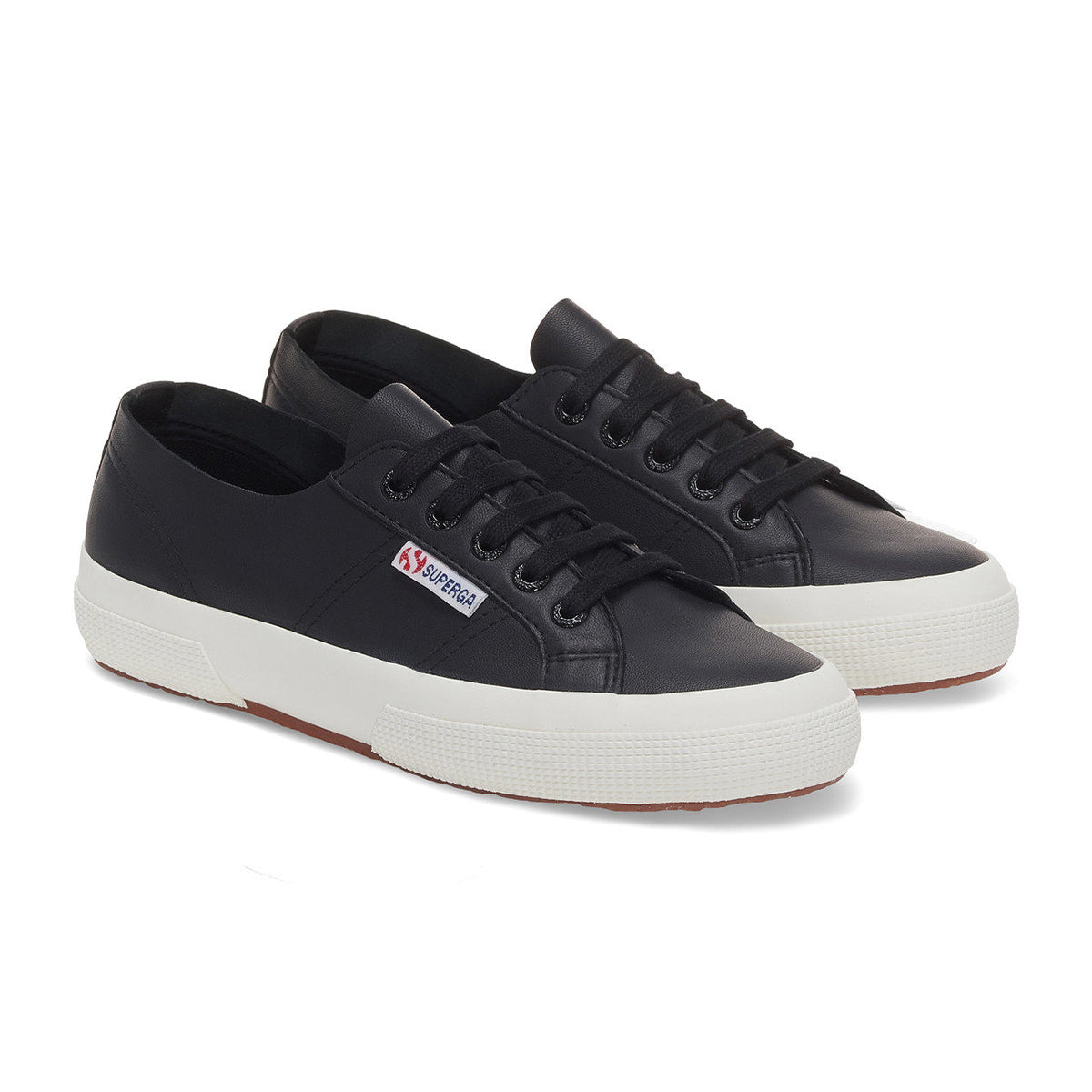 Black-Avorio - Front - Superga Womens-Ladies 2750 Nappa Leather Trainers
