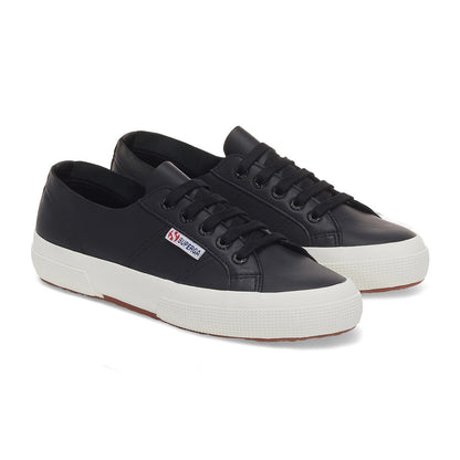 Black-Avorio - Front - Superga Womens-Ladies 2750 Nappa Leather Trainers