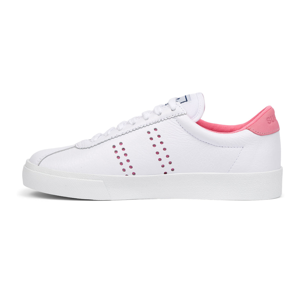 White-Pink Candy - Side - Superga Womens-Ladies 2843 Sport Club S Leather Trainers