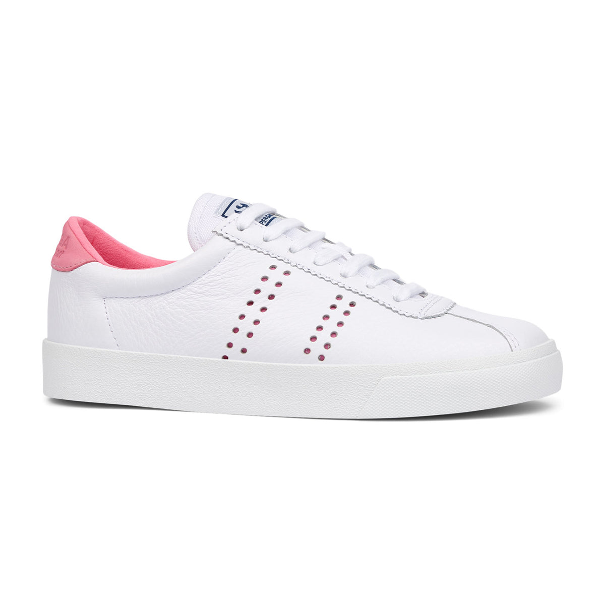 White-Pink Candy - Front - Superga Womens-Ladies 2843 Sport Club S Leather Trainers