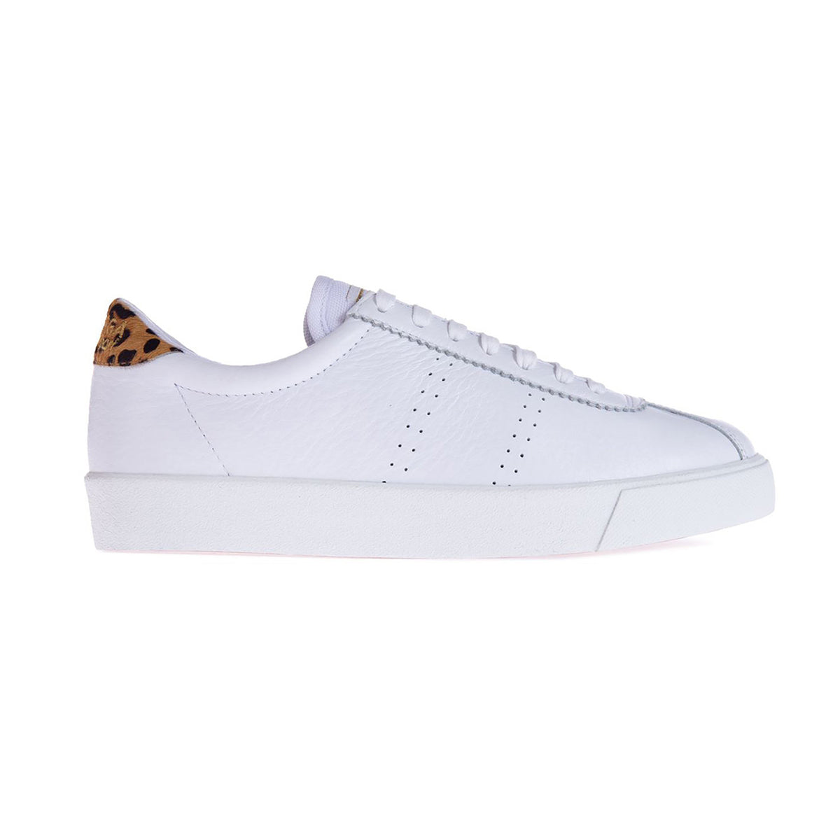 White-Animalier - Side - Superga Womens-Ladies 2843 Sport Club S Leather Trainers