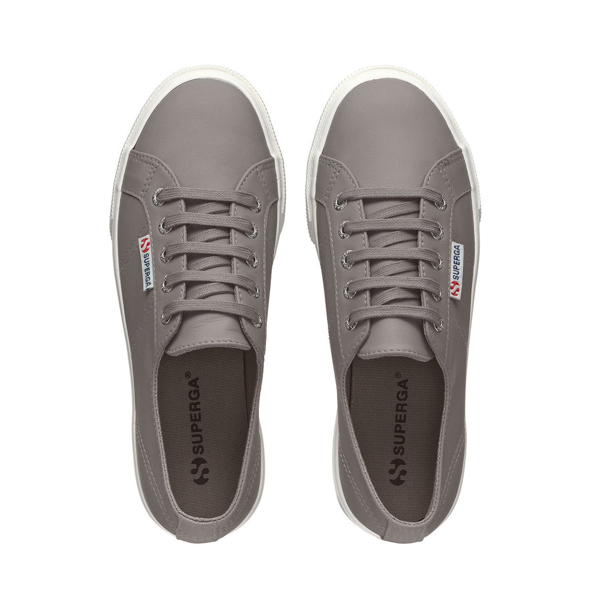 Grey Bluish-Avorio - Lifestyle - Superga Womens-Ladies 2730 Nappa Leather Lace Up Trainers