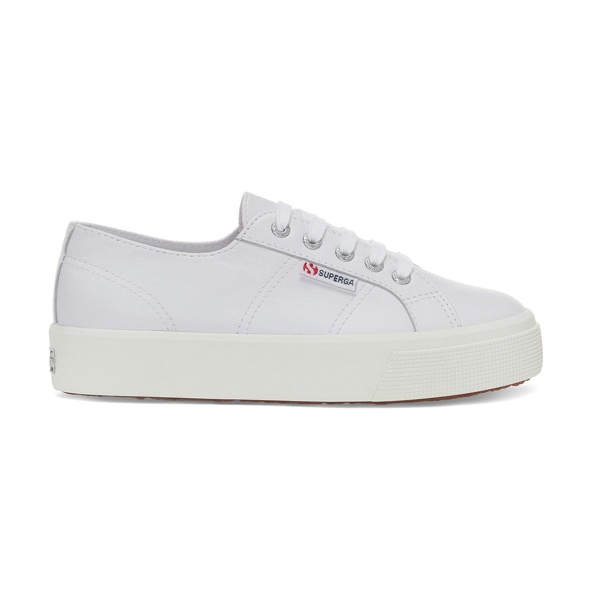 Optical White-Silver-Avorio - Side - Superga Womens-Ladies 2730 Nappa Leather Lace Up Trainers