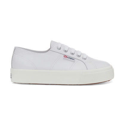 Optical White-Silver-Avorio - Side - Superga Womens-Ladies 2730 Nappa Leather Lace Up Trainers