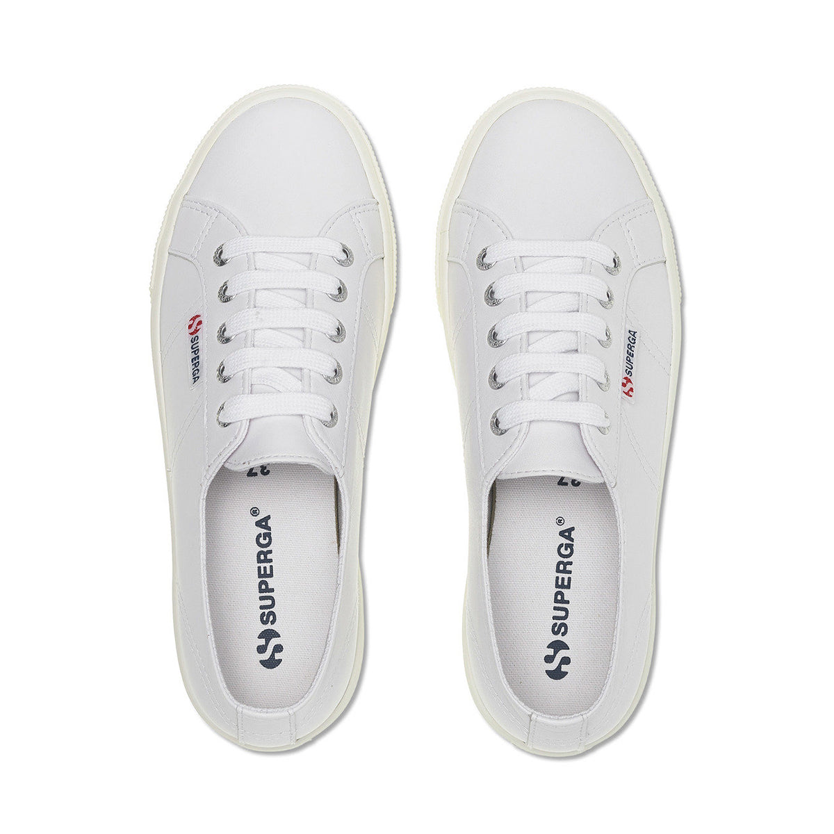 Optical White-Silver-Avorio - Lifestyle - Superga Womens-Ladies 2730 Nappa Leather Lace Up Trainers
