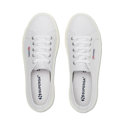 Optical White-Silver-Avorio - Lifestyle - Superga Womens-Ladies 2730 Nappa Leather Lace Up Trainers