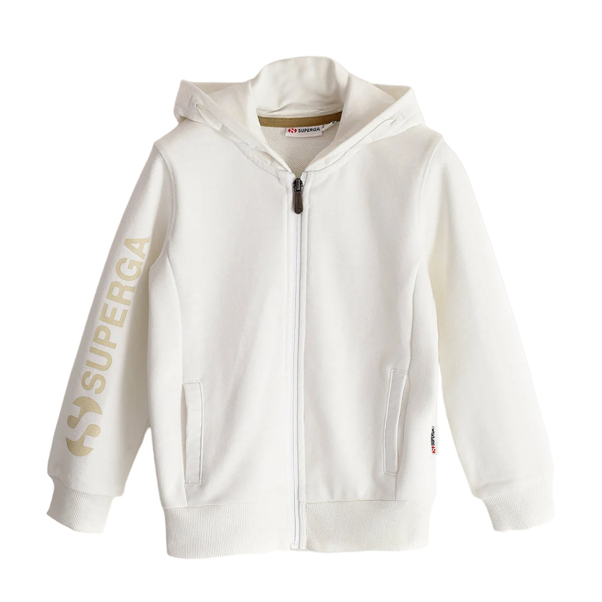 White - Front - Superga Childrens-Kids Sleeve Print Full Zip Drawstring Hoodie