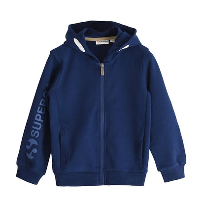 Navy - Front - Superga Childrens-Kids Sleeve Print Full Zip Drawstring Hoodie