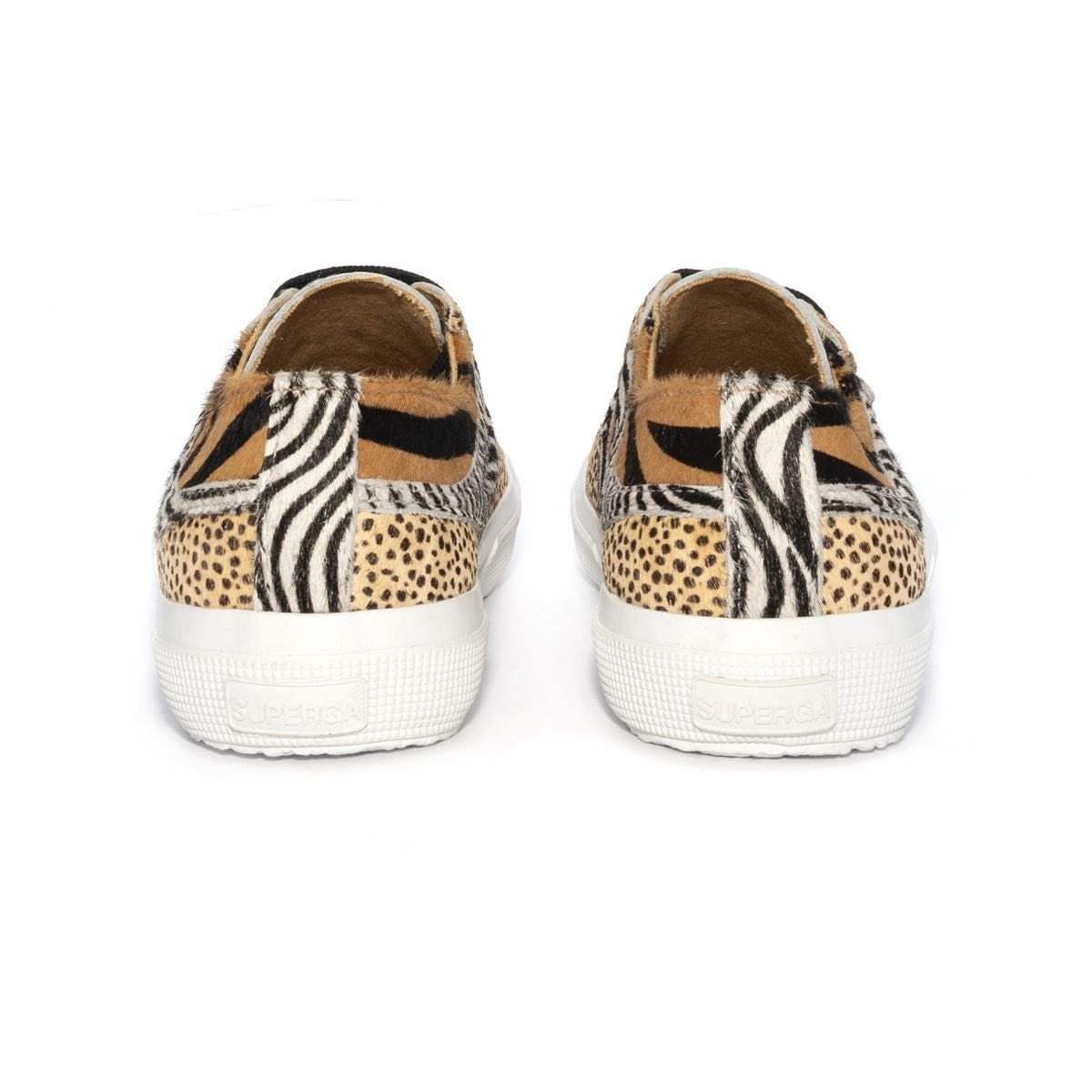 Brown-Black-White - Back - Superga Womens-Ladies 2953 Cotu Animal Print Cowhide Leather Trainers