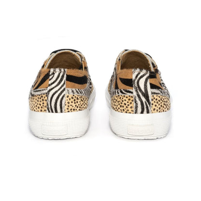 Brown-Black-White - Back - Superga Womens-Ladies 2953 Cotu Animal Print Cowhide Leather Trainers