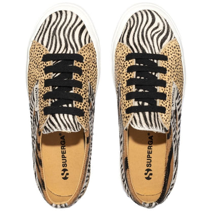 Brown-Black-White - Side - Superga Womens-Ladies 2953 Cotu Animal Print Cowhide Leather Trainers