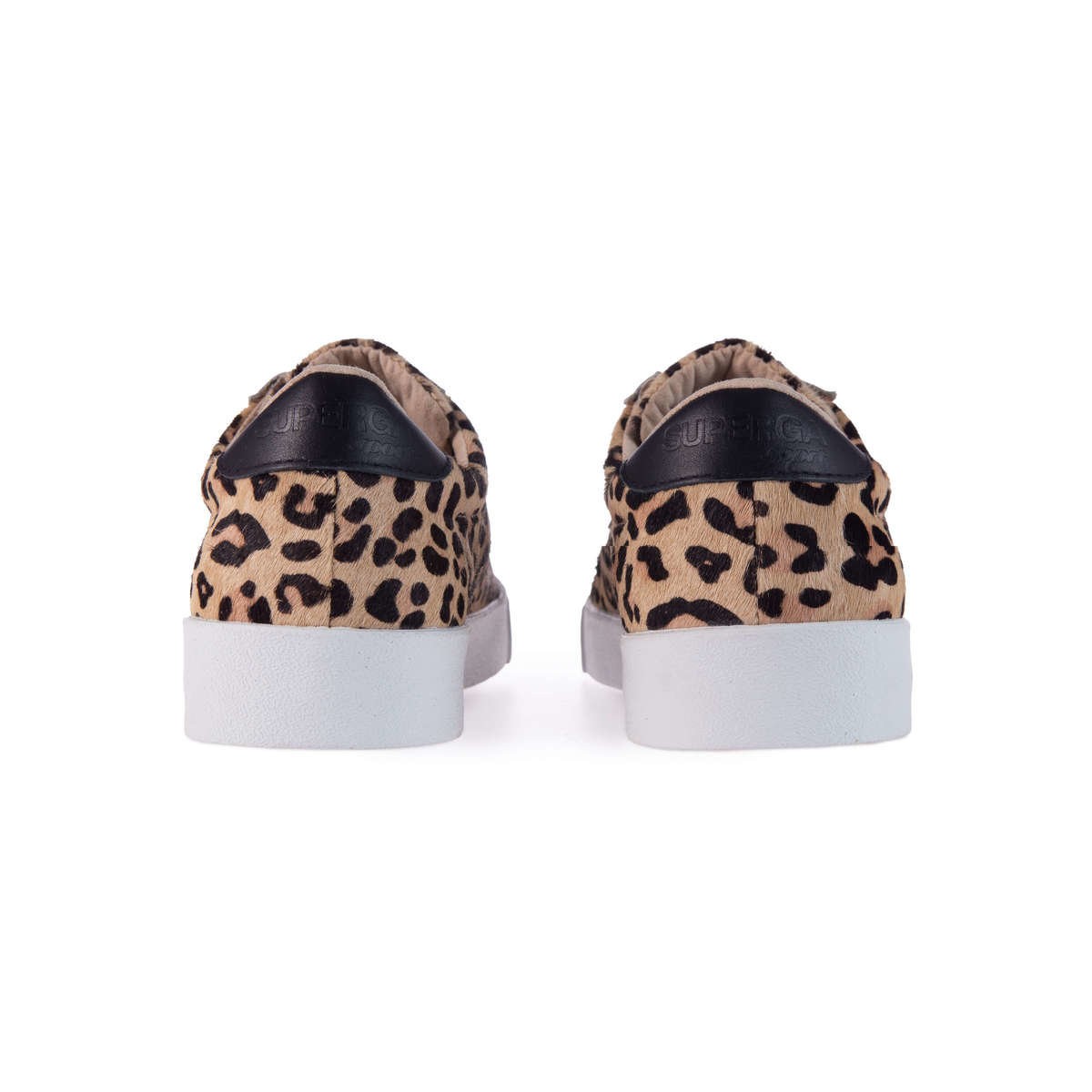 Beige - Back - Superga Womens-Ladies 2843 Club S Leopard Print Cowhide Leather Trainers