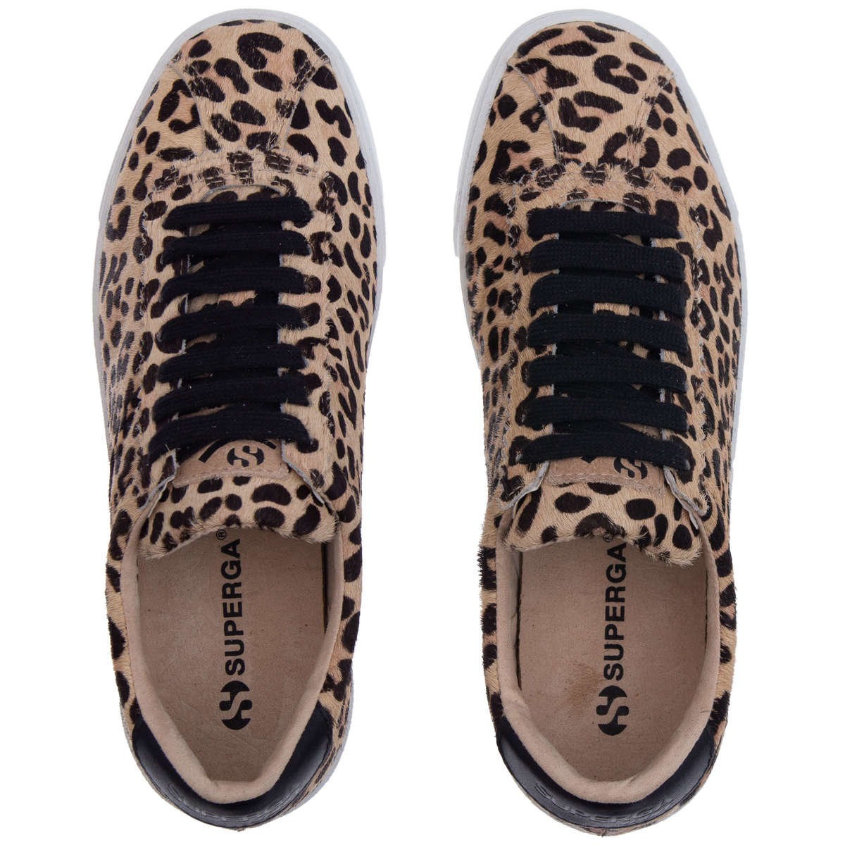 Beige - Side - Superga Womens-Ladies 2843 Club S Leopard Print Cowhide Leather Trainers