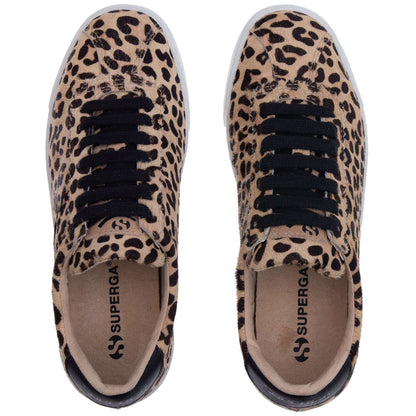 Beige - Side - Superga Womens-Ladies 2843 Club S Leopard Print Cowhide Leather Trainers
