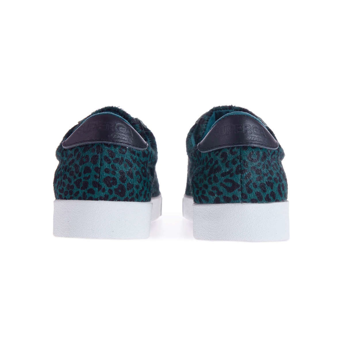 Teal Green - Back - Superga Womens-Ladies 2843 Club S Leopard Print Cowhide Leather Trainers