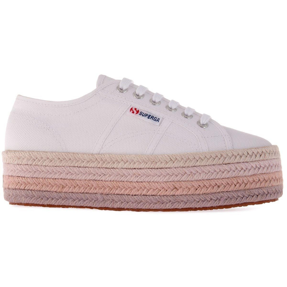 White-Light Pink-Pink Smoke - Front - Superga Womens-Ladies 2970 Rope Trainers
