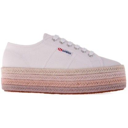 White-Light Pink-Pink Smoke - Front - Superga Womens-Ladies 2970 Rope Trainers
