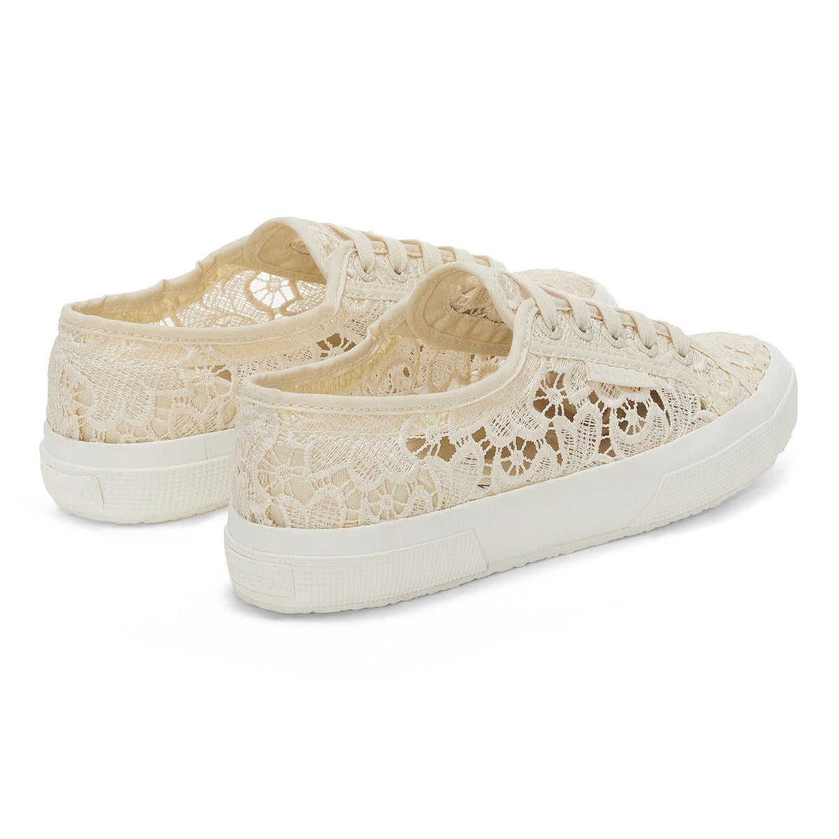 Light Beige Eggshell-Avorio - Back - Superga Womens-Ladies 2750 Macramé Trainers