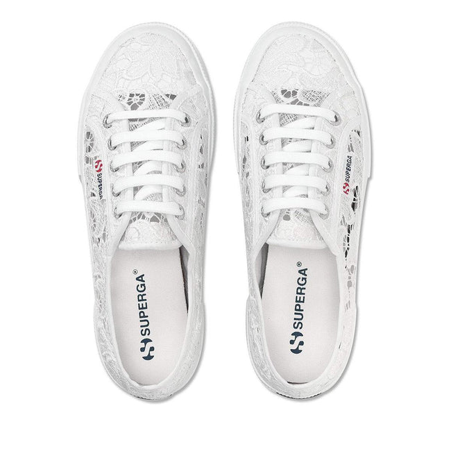 White - Side - Superga Womens-Ladies 2750 Macramé Trainers