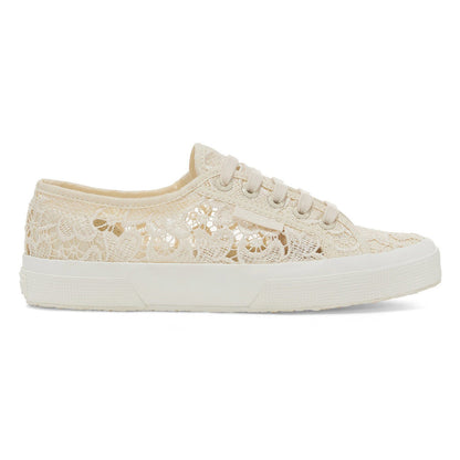 Light Beige Eggshell-Avorio - Side - Superga Womens-Ladies 2750 Macramé Trainers