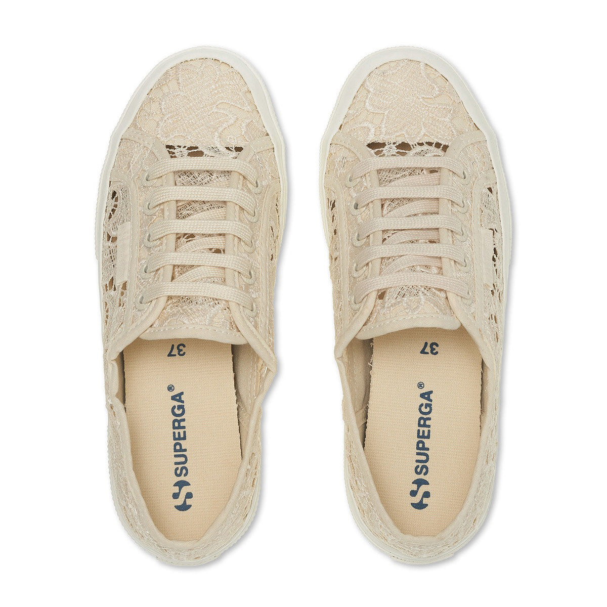 Light Beige Eggshell-Avorio - Lifestyle - Superga Womens-Ladies 2750 Macramé Trainers