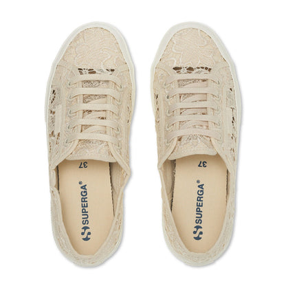 Light Beige Eggshell-Avorio - Lifestyle - Superga Womens-Ladies 2750 Macramé Trainers