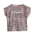 Pink-Black - Front - Superga Childrens-Kids Leopard Print Cropped T-Shirt