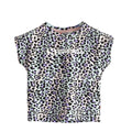 Lilac-Black - Front - Superga Childrens-Kids Leopard Print Cropped T-Shirt