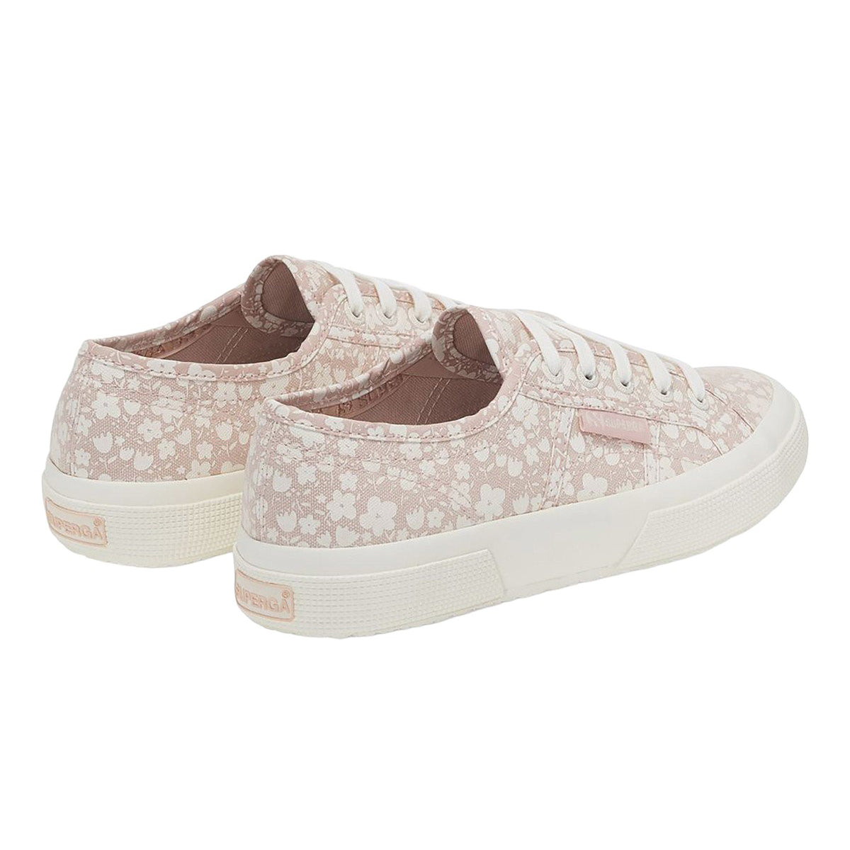 White Avorio-Pink Skin - Back - Superga Womens-Ladies 2750 Flower Trainers