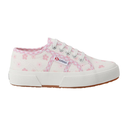 White Avorio-Pink - Side - Superga Childrens-Kids 2750 Flowers Gingham Trainers