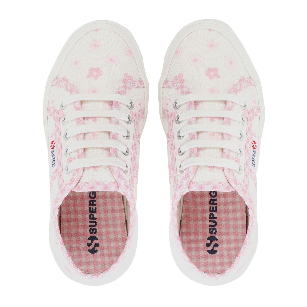 White Avorio-Pink - Lifestyle - Superga Childrens-Kids 2750 Flowers Gingham Trainers