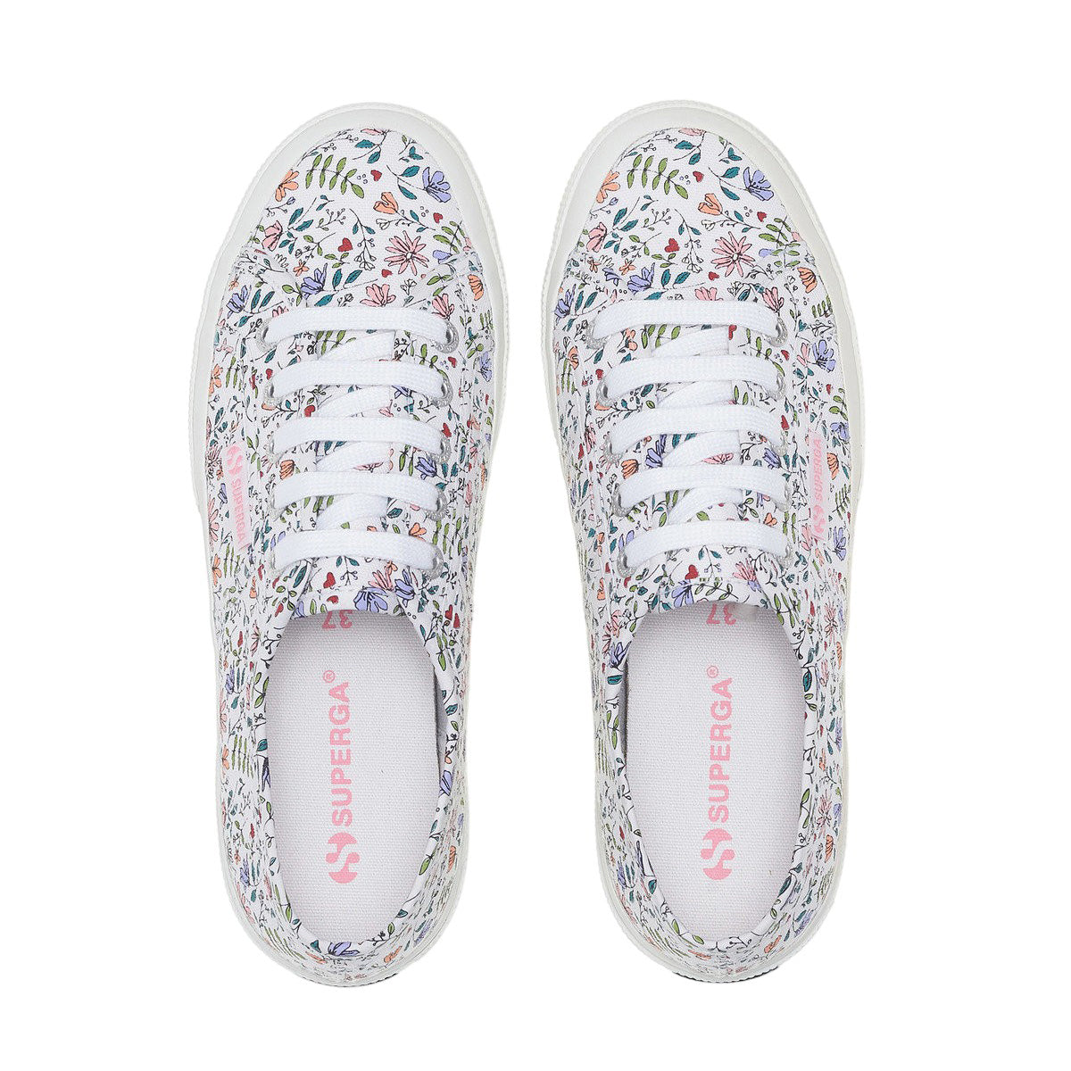 White-Pink Melon - Lifestyle - Superga Womens-Ladies 2750 Little Flowers Trainers