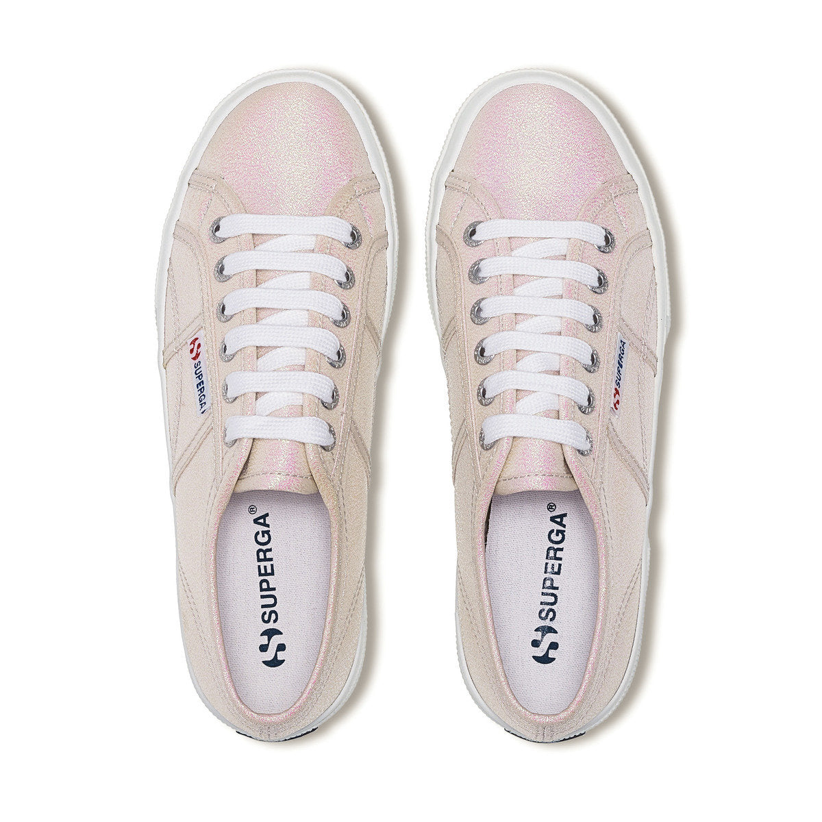 Beige-Iridescent - Side - Superga Womens-Ladies 2740 Lame Platform Trainers