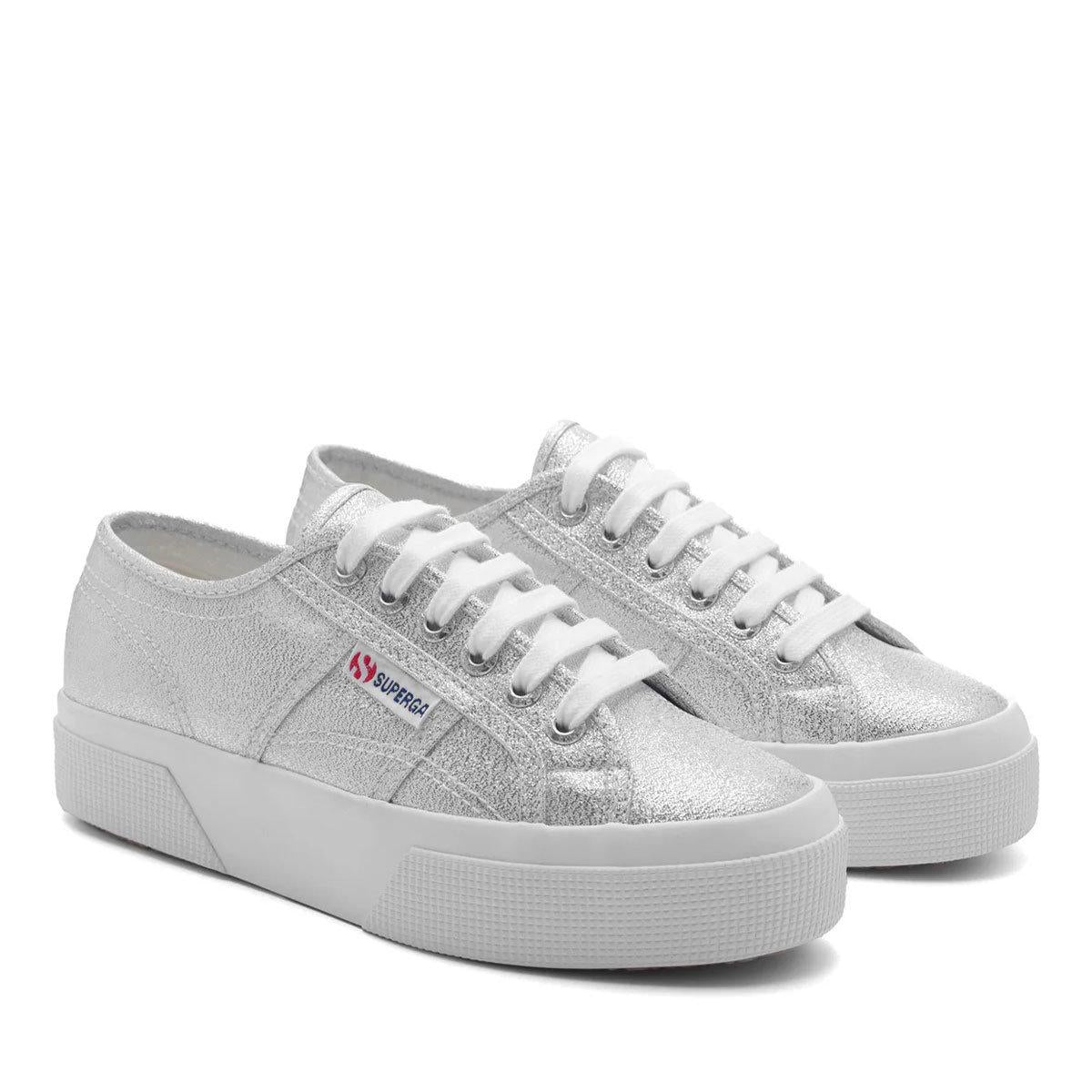 Grey Silver - Front - Superga Womens-Ladies 2740 Lame Platform Trainers