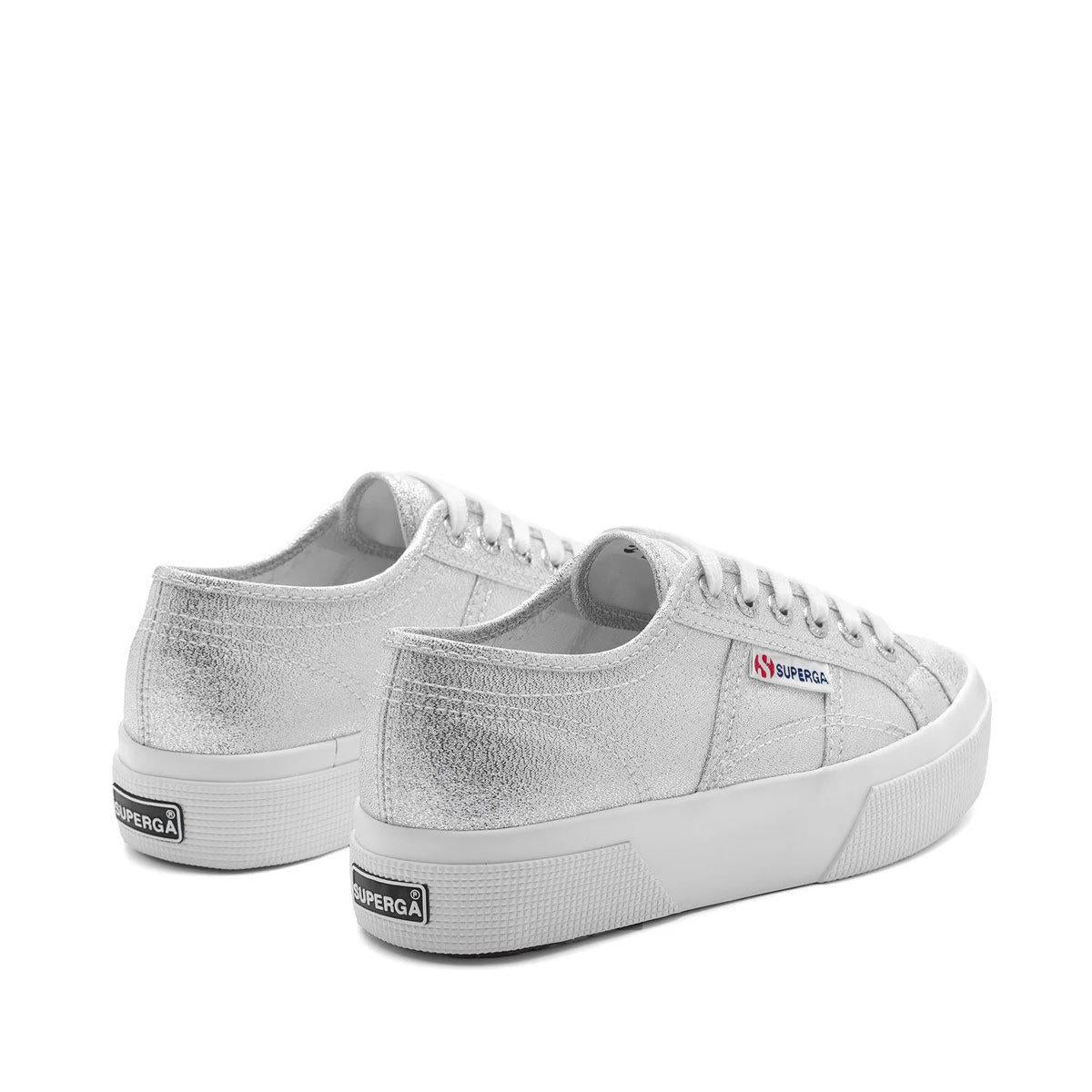 Grey Silver - Back - Superga Womens-Ladies 2740 Lame Platform Trainers