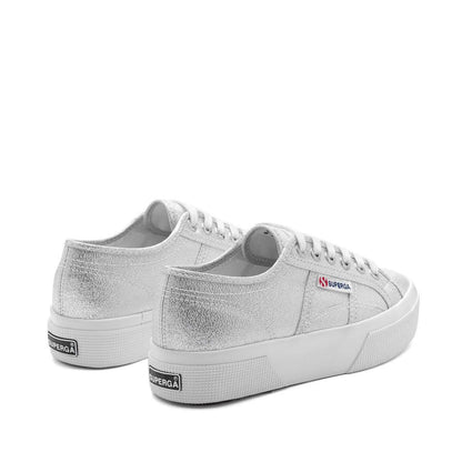 Grey Silver - Back - Superga Womens-Ladies 2740 Lame Platform Trainers