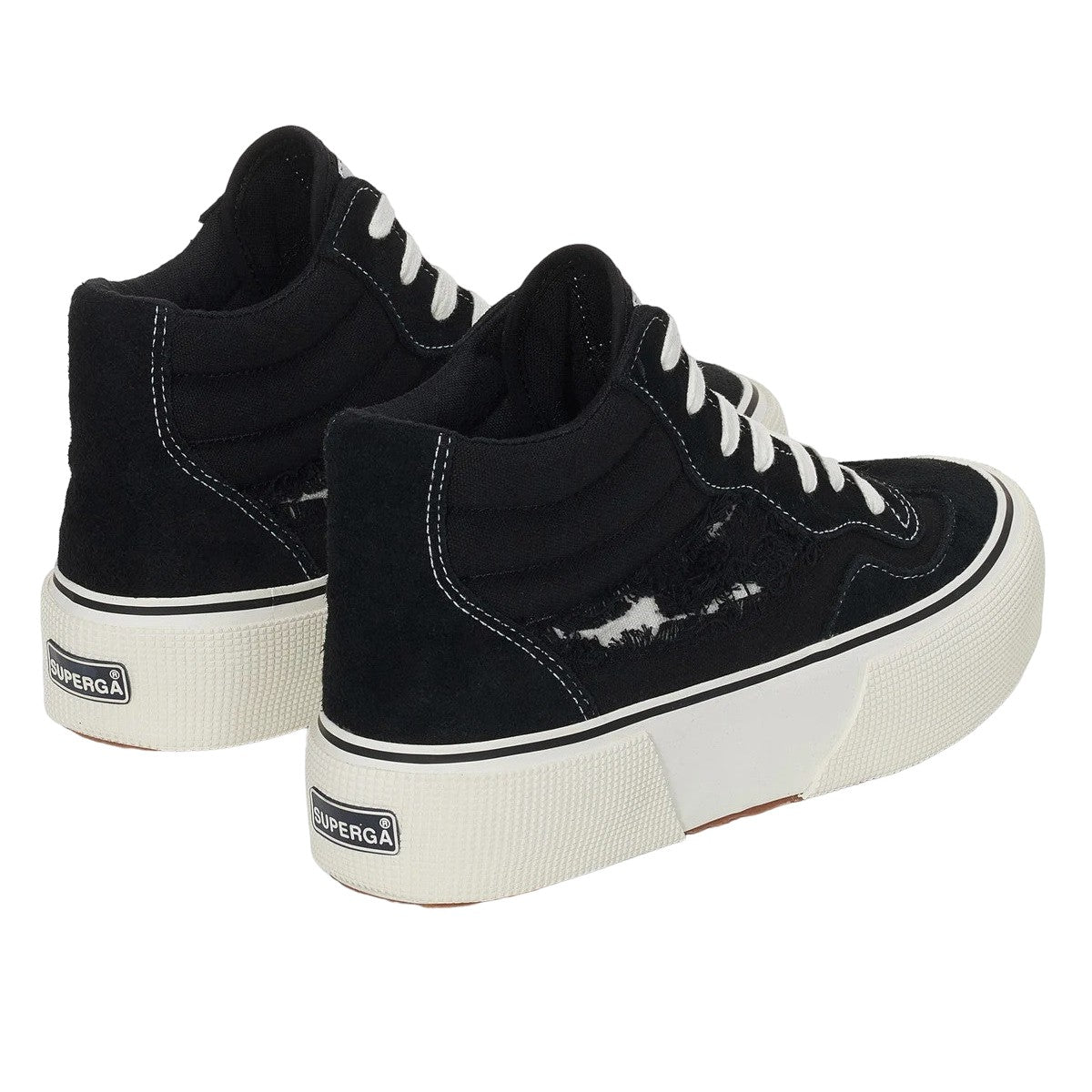 Black-White Avorio - Back - Superga Womens-Ladies 3141 Revolley Swallowtail Ripped Mid Cut Trainers
