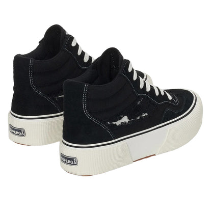 Black-White Avorio - Back - Superga Womens-Ladies 3141 Revolley Swallowtail Ripped Mid Cut Trainers