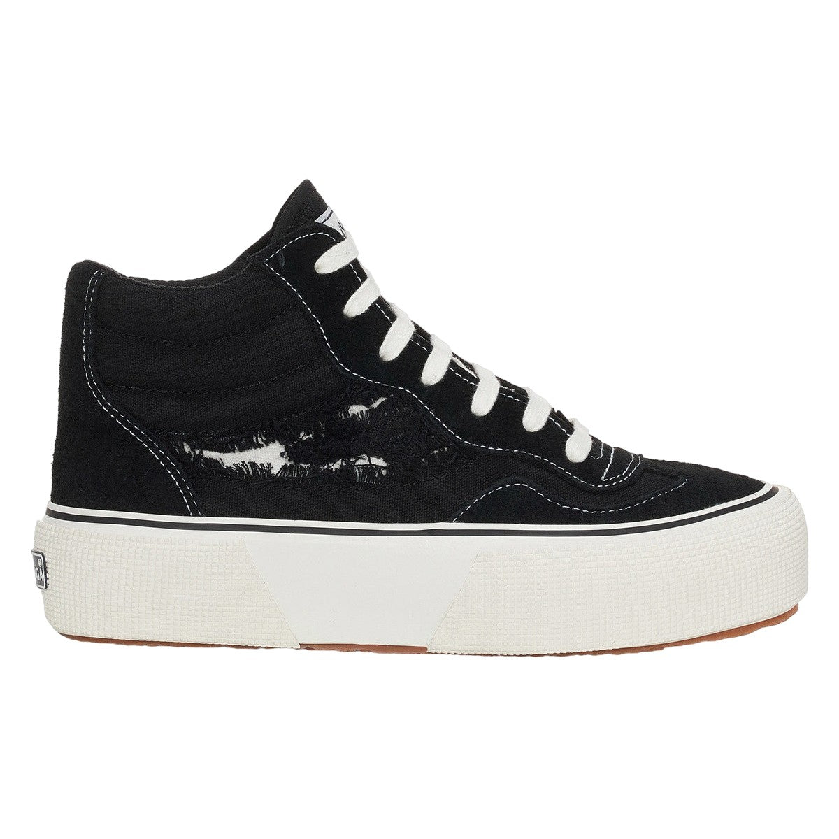 Black-White Avorio - Lifestyle - Superga Womens-Ladies 3141 Revolley Swallowtail Ripped Mid Cut Trainers