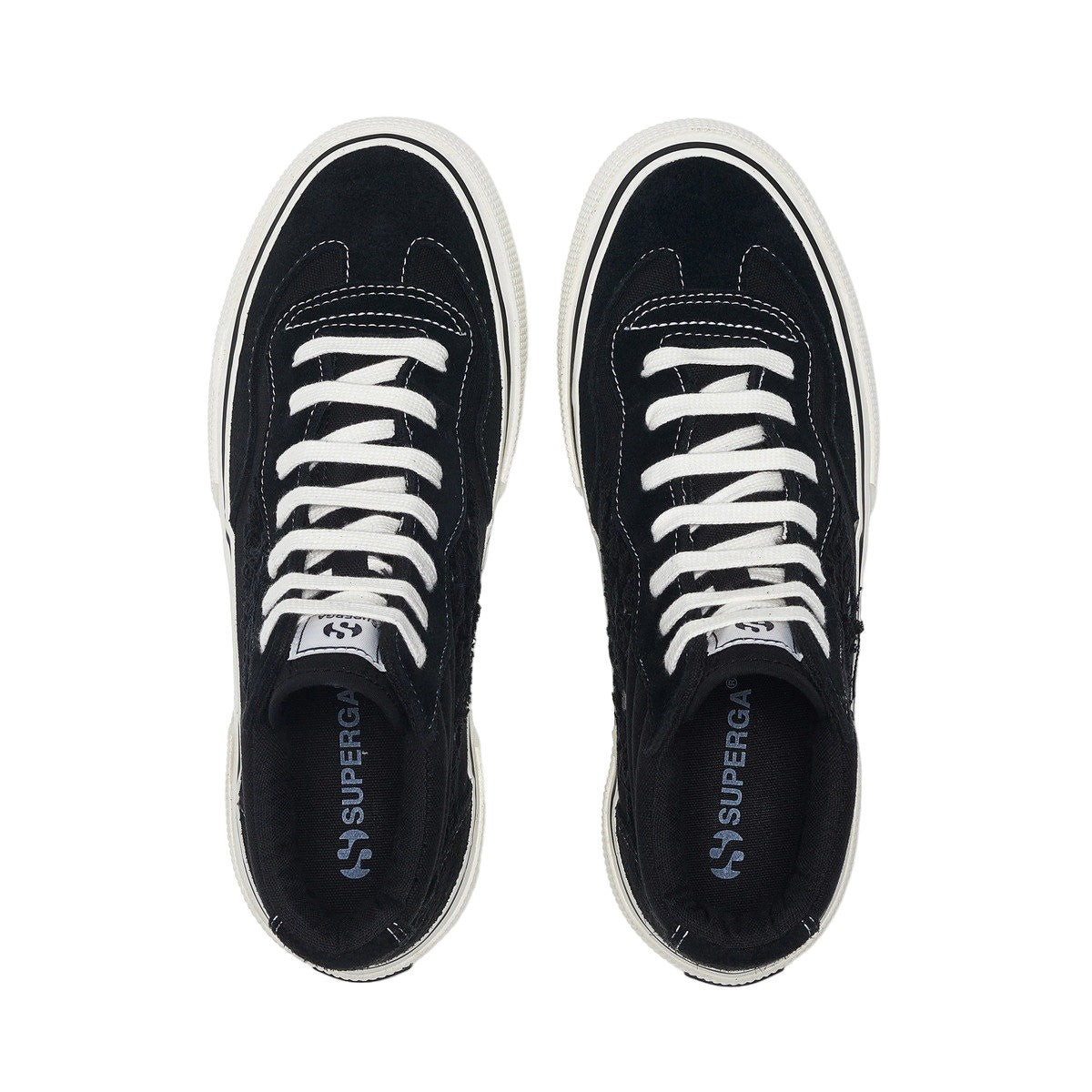 Black-White Avorio - Pack Shot - Superga Womens-Ladies 3141 Revolley Swallowtail Ripped Mid Cut Trainers