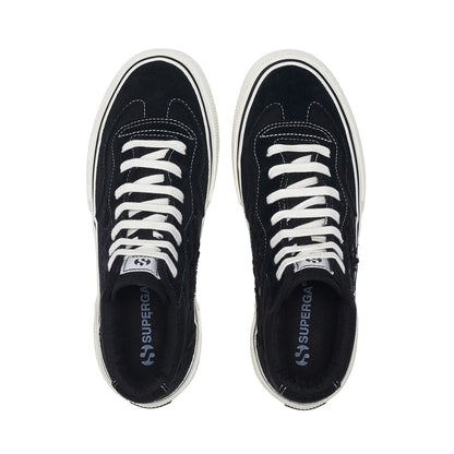 Black-White Avorio - Pack Shot - Superga Womens-Ladies 3141 Revolley Swallowtail Ripped Mid Cut Trainers