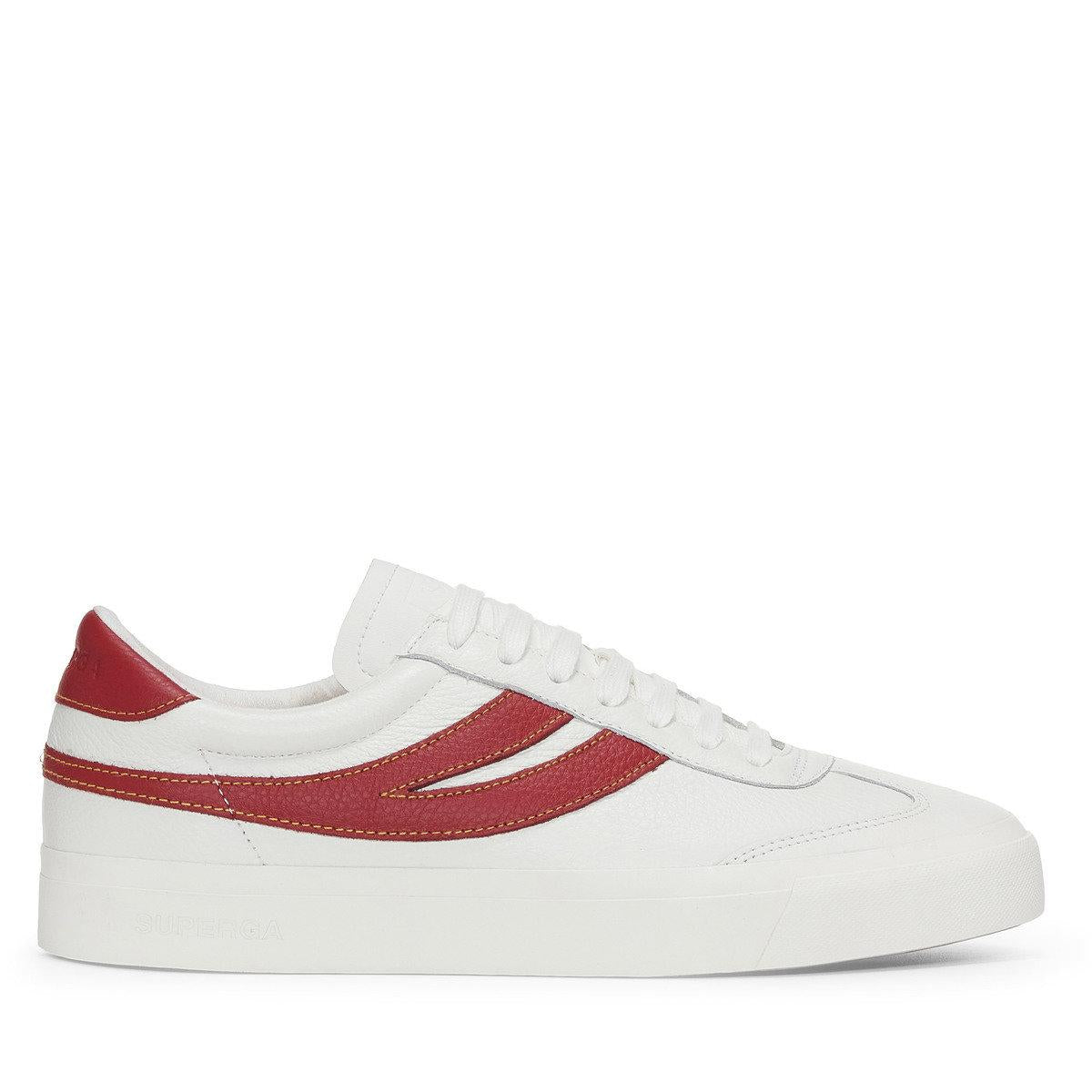 White Avorio-Red-Yellow - Front - Superga Unisex Adult 4834 Club S Swallow Contrast Detail Vegan Leather Trainers