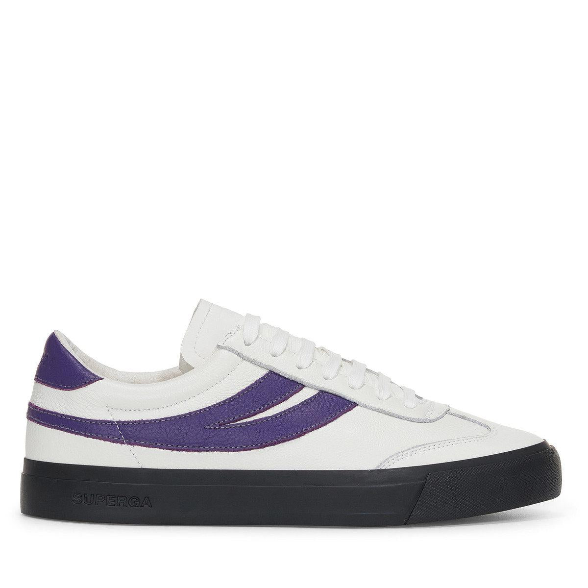 White Avorio-Purple-Grey-Black - Front - Superga Unisex Adult 4834 Club S Swallow Contrast Detail Vegan Leather Trainers
