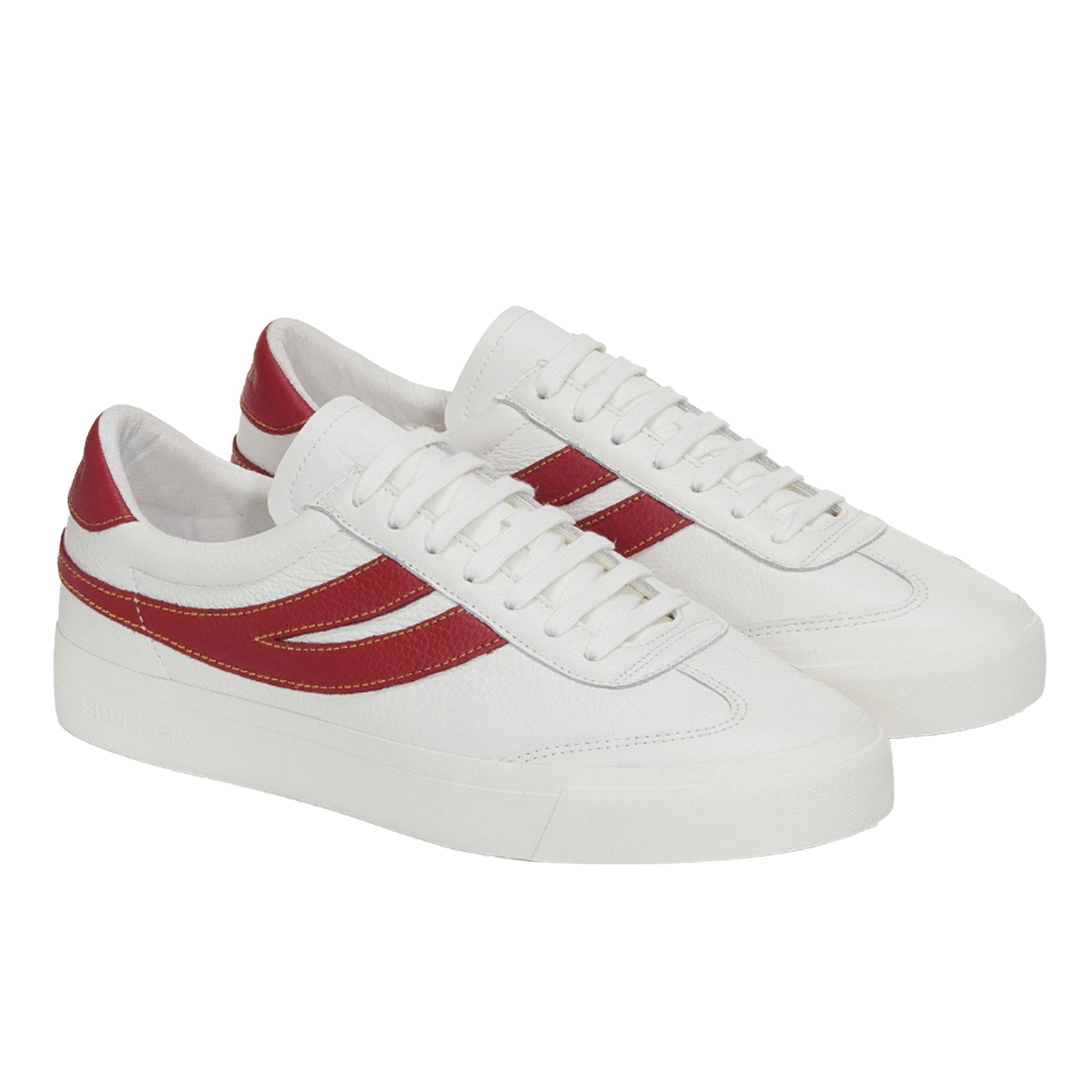White Avorio-Red-Yellow - Side - Superga Unisex Adult 4834 Club S Swallow Contrast Detail Vegan Leather Trainers