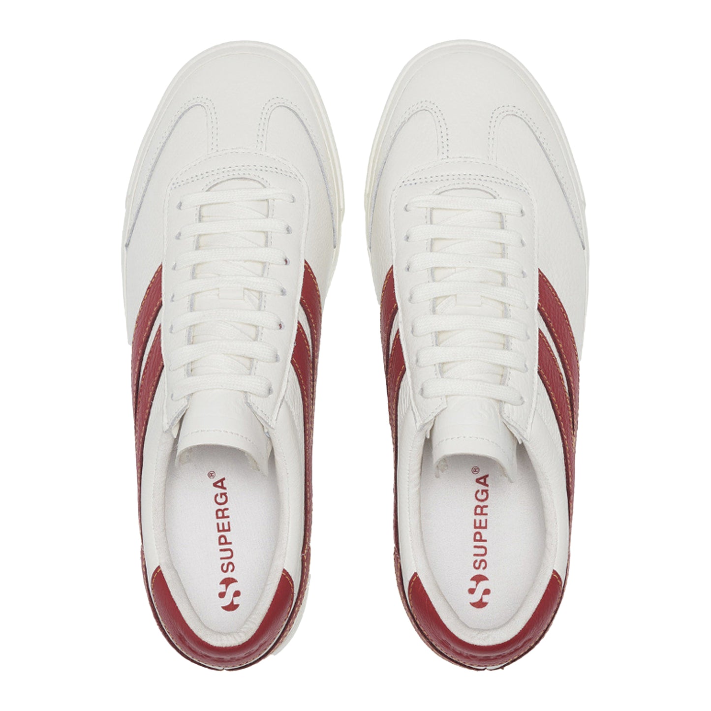 White Avorio-Red-Yellow - Pack Shot - Superga Unisex Adult 4834 Club S Swallow Contrast Detail Vegan Leather Trainers