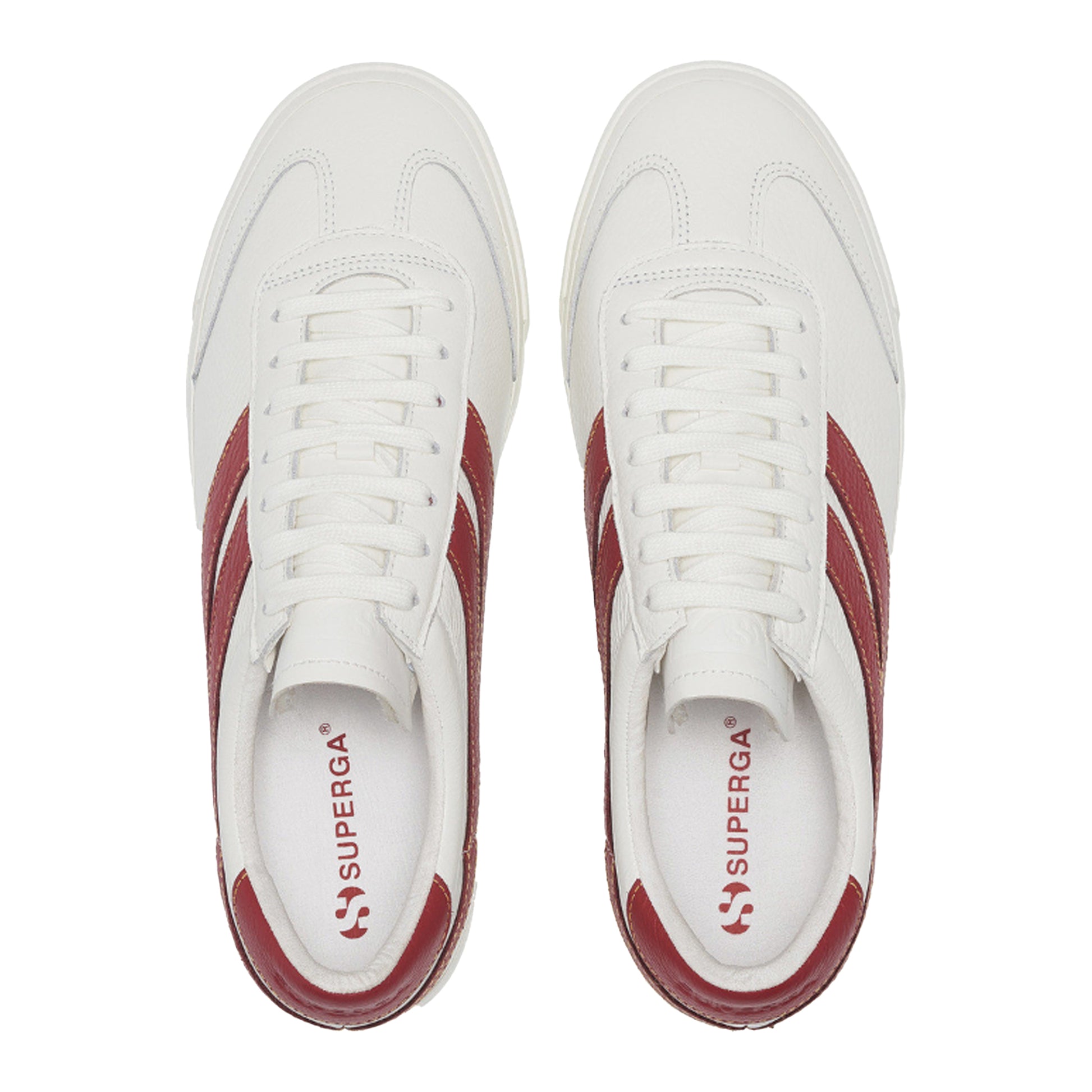 White Avorio-Red-Yellow - Pack Shot - Superga Unisex Adult 4834 Club S Swallow Contrast Detail Vegan Leather Trainers