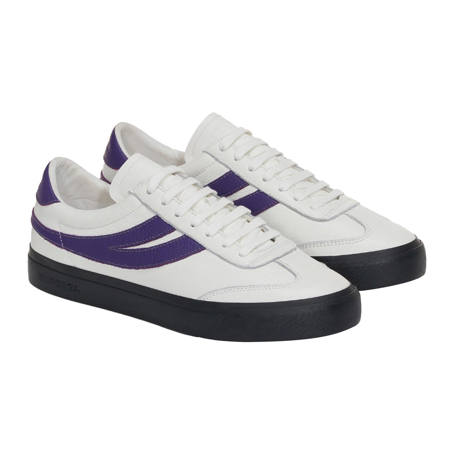 White Avorio-Purple-Grey-Black - Side - Superga Unisex Adult 4834 Club S Swallow Contrast Detail Vegan Leather Trainers