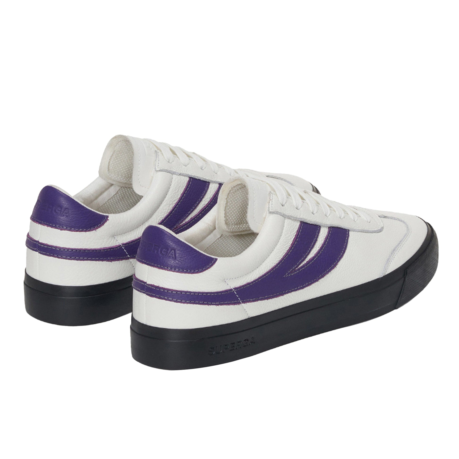 White Avorio-Purple-Grey-Black - Lifestyle - Superga Unisex Adult 4834 Club S Swallow Contrast Detail Vegan Leather Trainers