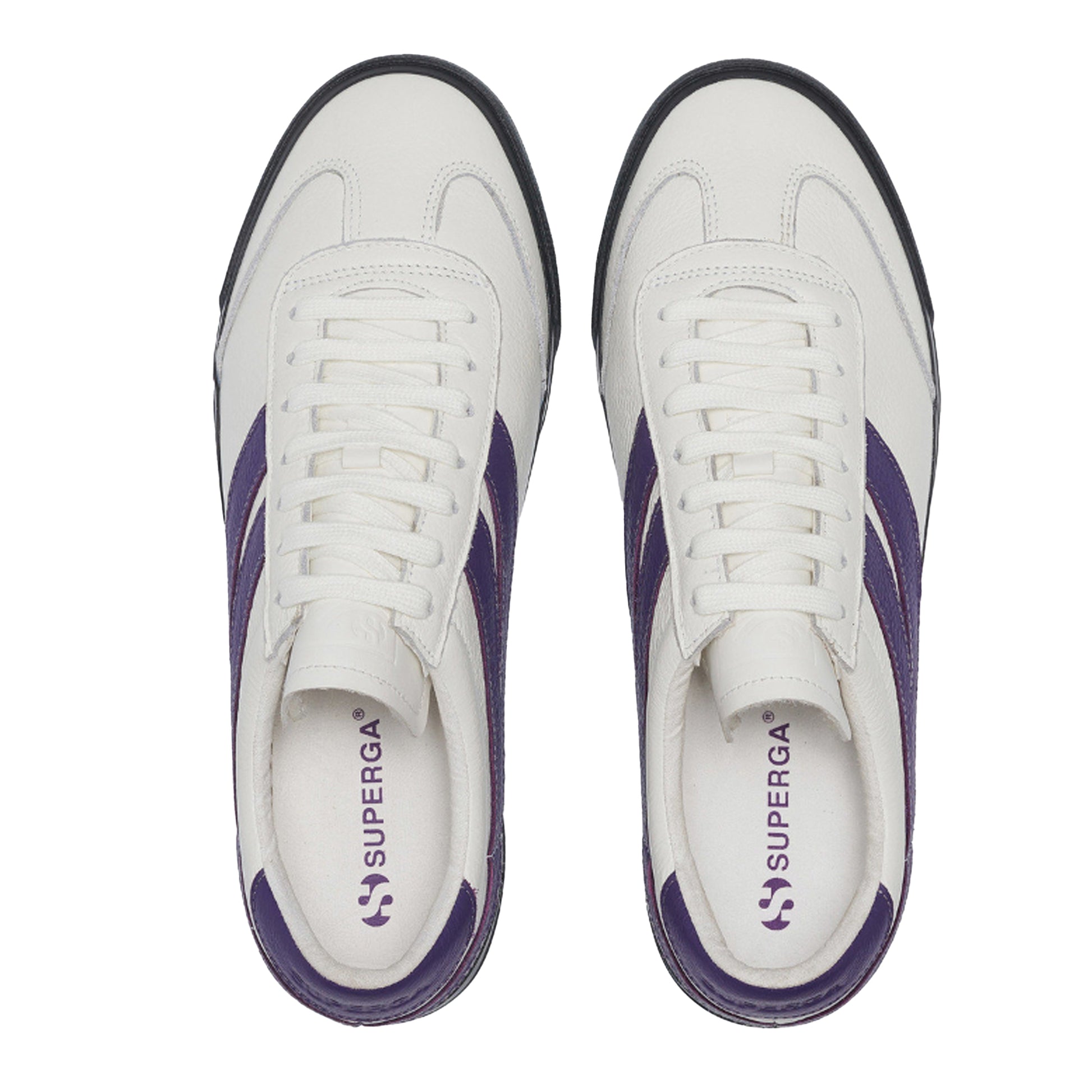 White Avorio-Purple-Grey-Black - Pack Shot - Superga Unisex Adult 4834 Club S Swallow Contrast Detail Vegan Leather Trainers