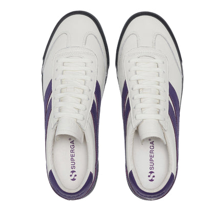White Avorio-Purple-Grey-Black - Pack Shot - Superga Unisex Adult 4834 Club S Swallow Contrast Detail Vegan Leather Trainers